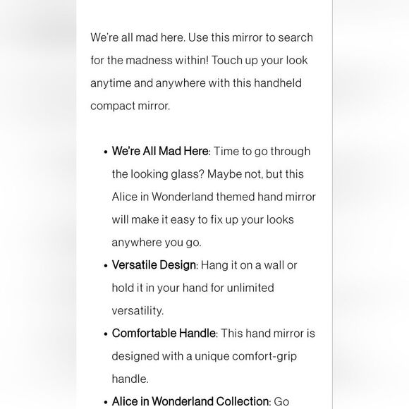 Wet-N-Wild X Alice In Wonderland We're All A Little Mad Here Hand Mirror - Picture 6 of 7